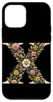 Coque pour iPhone 12 mini Lettre initiale du nom de l'alphabet X dans un style d'art floral