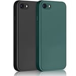 Yisica 2 Pack Silicone Coque Compatible pour iPhone SE 2020 / iPhone 8 / iPhone 7 / iPhone SE 2022, Silicone Coque avec Doublure en Microfibre Douce Protection Complète 4,7", Noir/Vert Foncé