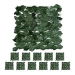 Relaxdays Brise-Vue en Lot de 12, haie Artificielle, Feuilles lierres, 50 x 50 cm, pour Jardin ou Balcon, Vert foncé