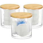 Distributeur coton démaquillant, Boite coton, Range coton organiseur couvercle Set de 3, nature-transparent - Relaxdays