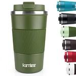 Travel Mugs,KETIEE 510ml Insulated Coffee Cup with Leakproof Lid,Reusable Coffee Cups Travel Cup,Coffee Travel Mug,Double Walled Coffee Mug,Stainless Steel thermaol Mug for Hot Cold Drinks,Olive Drab