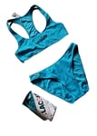 LACOSTE Bikini Swimsuit 2 Piece Size M Spellout Turquoise Blue New With Pouch