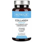 Collagen + Hyaluronic Acid + Q10 Hydrolysed Collagen Women Men + Vitamins A C D B12 Zinc - Skin Joints and Hair - High Strength Collagen Complex 60 Capsules - Nutralie