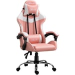 Vinsetto Chaise gaming fauteuil de bureau chaise gamer avec appui-tête ergonomique hauteur réglable dossier inclinable rose