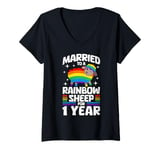 Womens 1 Year Married Gay Lesbian LGBTQ 1st Wedding Anniversary V-Neck T-Shirt