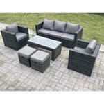 Fimous Lounge ensemble canapé en rotin mobilier de jardin extérieur table basse rectangulaire avec 2 chaises 2 tabourets