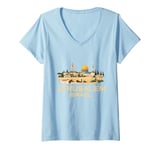 Womens Jerusalem Souvenir Israel Skyline Jewish Israeli Women Men V-Neck T-Shirt