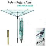 4 Arm Rotary Airer Washing Cloth Line Garden Outdoor Dryer Ground 50m