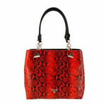 Guess Ladies Snake Embossed Leather Tote Bag Red & Black