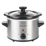 Progress EK2621P Stainless Steel Slow Cooker with Lid - 3 Heat Settings, 1.5L Removable Easy Clean Ceramic Bowl, Serves 1-2 People, Energy Efficient, Versatile Batch Cooking, Power Indicator Lights