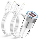 iPhone Car Charger Adapter [Apple MFi Certified], Car iPhone Charger Cigarette Lighter Dual USB Car Charger for iPhone 14 13 12 11 Pro Max/XS/X/8/7/6/SE,Fast Car Phone Charger with 2x Lightning Cable