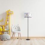 Paco Home - Lampadaire Chambre Enfant Abat-Jour Bébé Voitures Police Pompiers E27 Design 4 (Ø38 cm), Lampadaire à un pied - Blanc