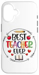 Coque pour iPhone 16 Best Teacher Ever Crayon Apple Heart Book