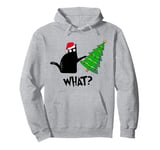 Funny Black Cat Gift Pushing Christmas Tree Over Cat What? Pullover Hoodie