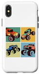 Coque pour iPhone X/XS I Love Monster Trucks Four 4 Monster Truck Party Style bande dessinée