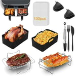 9 PCS Air Fryer Accessories for Ninja AF400UK & Foodi AF300UK & Other 7.6-9.5L Dual Zone Air Fryers, Reusable Silicone Air Fryer Liner, SS Holder, Skewer Rack, Food Tong, etc Accessories