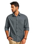 PJ PAUL JONES Chemise à manches longues pour homme - Coupe droite - Chemise d'affaires décontractée avec poche, gris clair, S