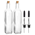 2x Olive Oil Pourer Bottles with Cork Lids Vinegar Drizzler Dispenser 500ml