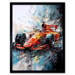 Orange Race Car Grand Prix Action Shot Painting Art Print Framed Poster Wall Decor 12x16 inch