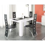 Générique DAMIA Table a manger 4 6 personnes style contemporain en panneaux de fibres blanc et verre noir + chaises simili - L140xl