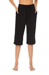 Vlazom Pantacourt de Pyjama Femme Bas de Pyjama été Court Leger Pantacourt Parfaits pour Le Sport ou Dormir，A Noir，M