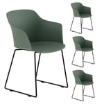 Lot de 4 chaises de jardin FORO fauteuil d'extérieur en plastique vert résistant aux UV et pieds en métal noir