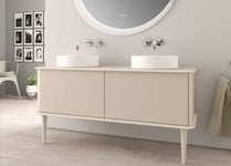 Meuble sous-vasque à suspendre l.141 cm avec plan de toilette, 2 vasques à poser et pieds H.29 cm, beige coton, Idra