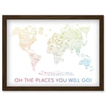 Artery8 World Travel Landmark Line Map Oh The Places You Will Go! Rainbow White Artwork Framed Wall Art Print A4