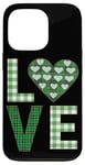 Coque pour iPhone 13 Pro Motif cœur vert à carreaux