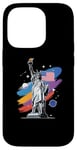 Coque pour iPhone 14 Pro Statue de la Liberté USA tenant une torche flamboyante avec des plantes