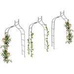 Relaxdays - Set de 3 arches à rosiers courbée avec pointe, métal 2,4 m, arceau de jardin, obélisque, tuteur plantes grimpantes, vert