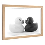 Big Box Art Framed Print of Rubber Ducks Opposites Attract Design | Wall Art Picture | Home Decor for Kitchen, Living Room, Bedroom, Hallway, Oak, A2 / 24.5x18 Inch / 62x45cm