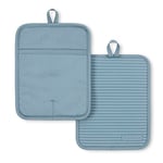 KitchenAid Ribbed Soft Silicone Pot Holder 2-Pack Set, Fog Blue, 7"x9"