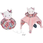 Doudou et Compagnie - Doudou Boule Chat 3 en 1 : Doudou + Cocon + Jouet d'éveil - Doudou Douceur Transformable - Rose - 25 cm - Collection Les Petits Futés - Garantie Doudou Perdu - DC3933