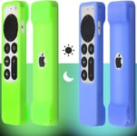 Lot De 2 Coques De Télécommande Phosphorescentes Compatibles Avec Apple Tv Siri 2021(2Ème Génération)Cordon Inclus Housse Antidérapante Vert Et Bleu