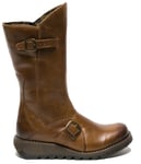 Fly London Womens Camel MES 2 Wedge Heel Buckle Mid-Calf Leather Zip Platform Boots - Size UK 5