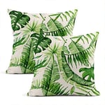 FEIGER Pillowcase Set of Two Throw Cushion Covers Decorative Green Palm Leaves The White Tropical Watercolor Jungle Foliage 16 x 16 Inch Pillow Case Home Car Sofa Offi