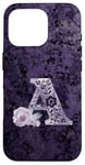 Coque pour iPhone 16 Pro Jolie rose florale violette avec monogramme lettre A