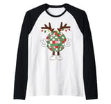 Christmas disco ball with antlers, peace sign, reindeer Raglan Baseball Tee