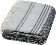 DEMMEX Certified 100% Organic Turkish Cotton Beach and Bath Towel - Hammam Peshtemal Towel, Blanket - Oversized, Quick Dry, Sand Free, Compact - Prewashed, Made in Turkey, 180x90cm, Black-Grey