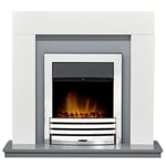 Adam Dakota Fireplace in Pure White & Grey with Eclipse Electric Fire in Chro...