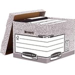 BANKERS BOX 10 System Standard Storage Box with Lids - Cardboard Storage Box with Lids for Office Storage - Archive Boxes with Handles - W33.3 x H28.5 x D39cm (Pack of 10) - Grey