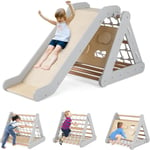 Goplus - Triangle d'Escalade Montessori Enfants avec Filet à Grimper, Planche et Échelle,Pierres avec Toboggan, Charge 50KG,Aire de Jeux Intérieur