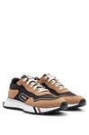 BOSS Mens Jonah Runn Mixed-Material Trainers with Signature-Stripe Detail Size 5 Light Brown