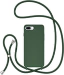 Cordon De Coque Pour Iphone 7 Plus/Iphone 8 Plus, Étui En Silicone Liquide Avec Charge Sans Fil, Réglable Lanyard Case Bandoulière Détachable Tpu Bumper Cover Housse De Protection - Vert.[V6130]