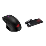 ASUS ROG Chakram Ergonomic RGB Optical Qi Gaming Mouse, Wireless Charging with ROG Sheath Extended Soft Cloth Gaming Mouse Pad