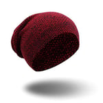 WAZHX Plaid Knitted Hat Female Outdoor Casual Plain Skullies Bonnet Autumn Slouchy Baggy Beanies For Men Winter Cap Women'S Red