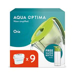 Aqua Optima Oria Carafe Filtrante et 9 Cartouches Filtrantes Evolve+ 30 Jours, Capacité 2,8 litres et Une Bouteille d'eau de 550ml, pour la Réduction des Impuretés, Vert