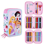 CERDÁ LIFE'S LITTLE MOMENTS - Trousse Scolaire 3 Compartiments des Princesseses Disney | Comprend Toutes les Fournitures Scolaires Nécessaires - Licence Officielle Disney