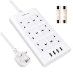 Surge Protected Extension Lead, AUOPLUS 6 Gang Power Strip with 4 USB Ports